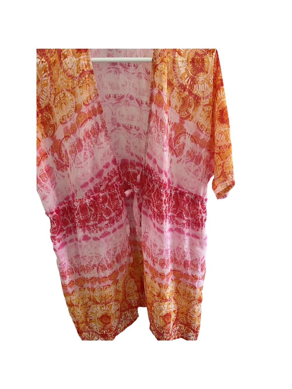 Cover Up PortoCruz M Top Sheer Flowy Tie Front Short Sleeves Beach Resort